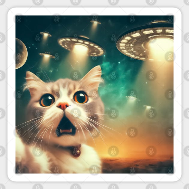 Funny Cat selfie with UFO Sticker by TomFrontierArt